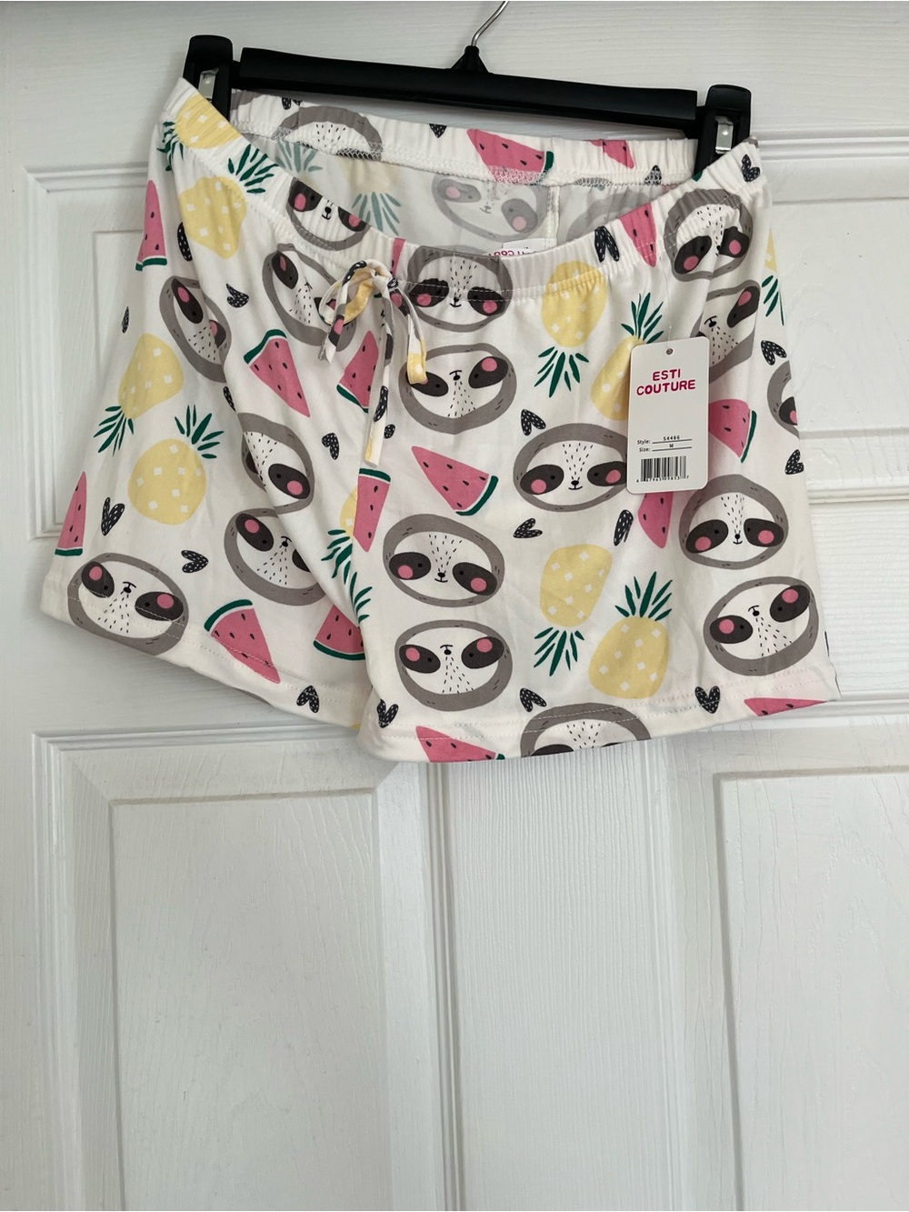 Women’s White Sloth & Fruit Printed Pajama Shorts - Picture 3 of 10